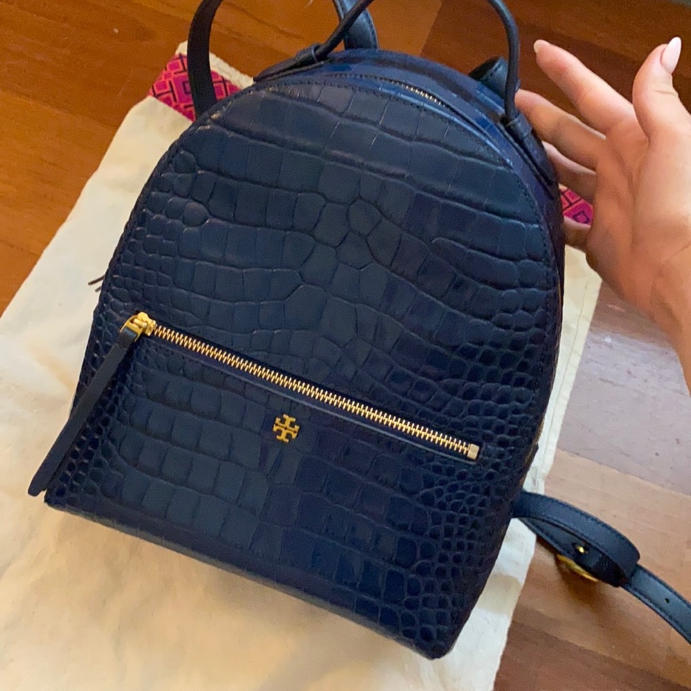 Tory Burch blue/navy croc-embossed backpack